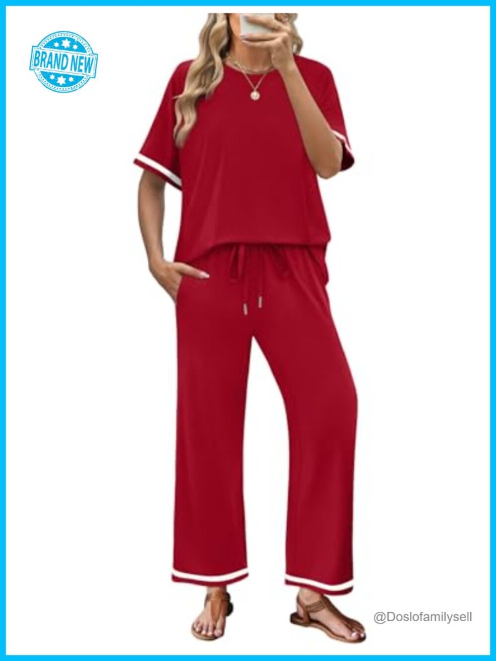 Two Piece Set Short Sleeve Wide Leg Pant Set Lounge Travel Casual Women's